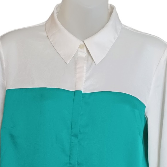 Ann Taylor Womens Blouse Size 10 Color Block Hidden Buttons Office Career Chic - Picture 3 of 7